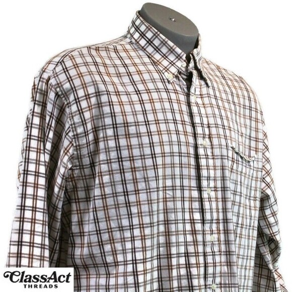Jos A Bank Mens Button Shirt Brown Plaid Cotton Long Sleeve Collar Sz L - Picture 2 of 4
